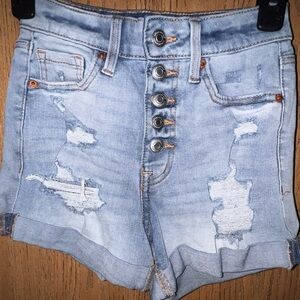 Aeropostale SZ 00 Blue Jean Shorts High-Waisted Distressed